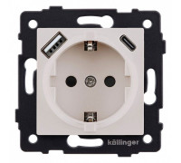 Розетка с заземлением и со шторкой и 2хUSB type A и C, без рамки Kollinger  REA-004CM