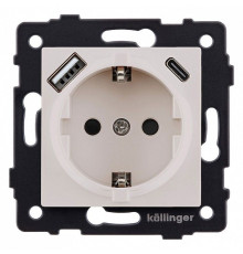 Розетка с заземлением и со шторкой и 2хUSB type A и C, без рамки Kollinger  REA-004CM