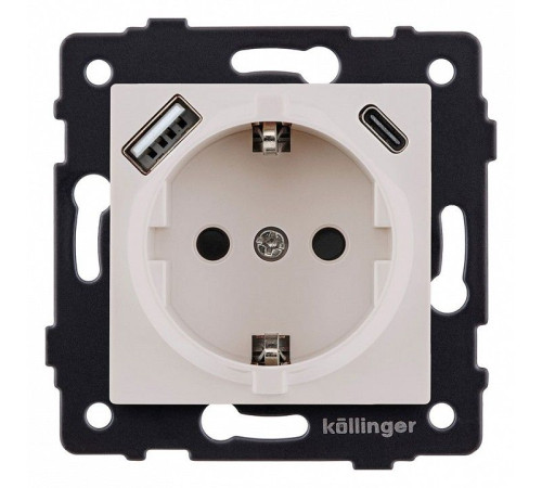 Розетка с заземлением и со шторкой и 2хUSB type A и C, без рамки Kollinger REA-004CM