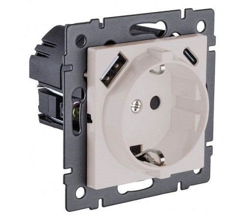 Розетка с заземлением и со шторкой и 2хUSB type A и C, без рамки Kollinger REA-004CM