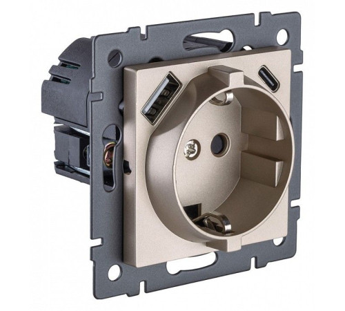 Розетка с заземлением и со шторкой и 2хUSB type A и C, без рамки Kollinger REA-004GD