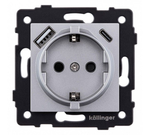Розетка с заземлением и со шторкой и 2хUSB type A и C, без рамки Kollinger REA-004GY