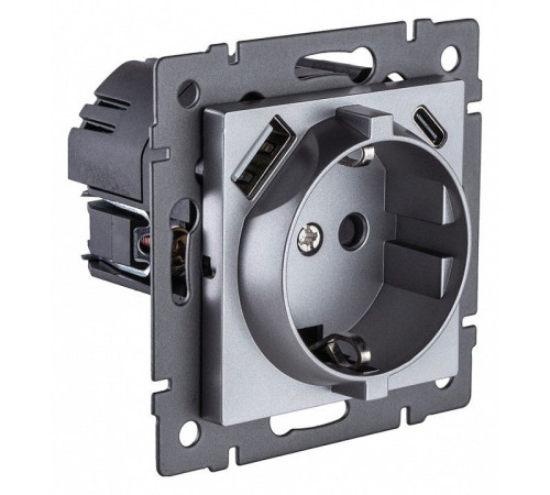 Розетка с заземлением и со шторкой и 2хUSB type A и C, без рамки Kollinger REA-004GY