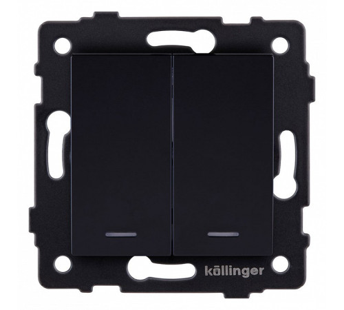 Выключатель двухклавишный с подсветкой без рамки Kollinger REA-S-014BK