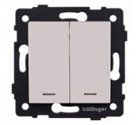 Выключатель двухклавишный с подсветкой без рамки Kollinger  REA-S-014CM