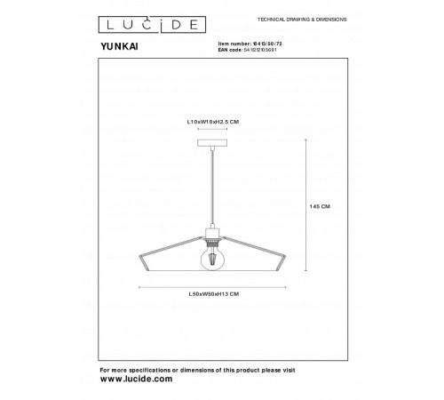 Подвесной светильник Lucide Yunkai 10413/50/72