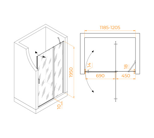 Душевая дверь RGW Lewis LE-004Gr 1200x1950 мм матовое стекло профиль графит 351200412-210