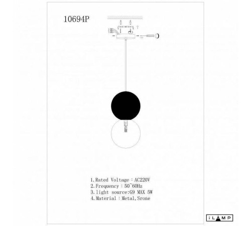 Подвесной светильник iLamp Foxtrot 10694P/1-D100 BK-WH
