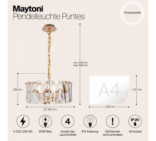 Подвесной светильник Maytoni Puntes 4 лампы MOD043PL-04G