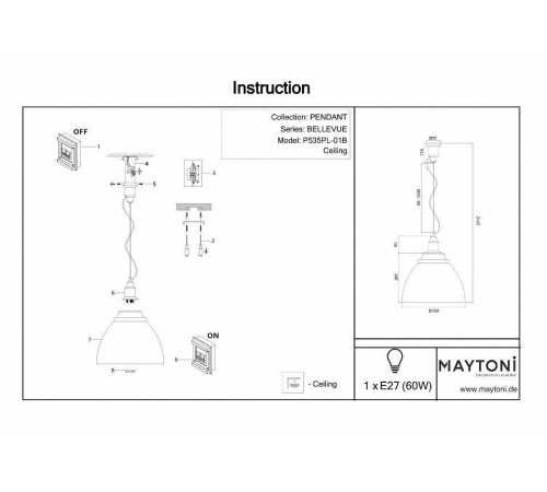 Подвесной светильник Maytoni Bellevue P535PL-01B