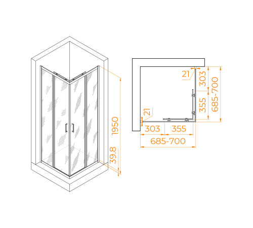 Душевой уголок RGW Passage PA-030B 700x700 мм 3508103077-14