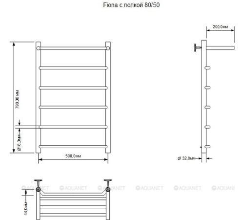 Полотенцесушитель водяной Aquanet Fiona с полкой 80х50 00266741