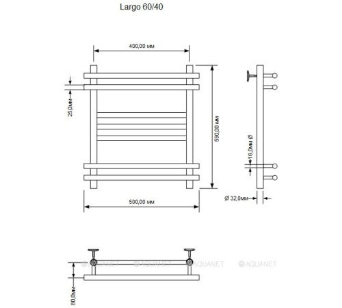 Полотенцесушитель водяной Aquanet Largo 60х40 см 00266743