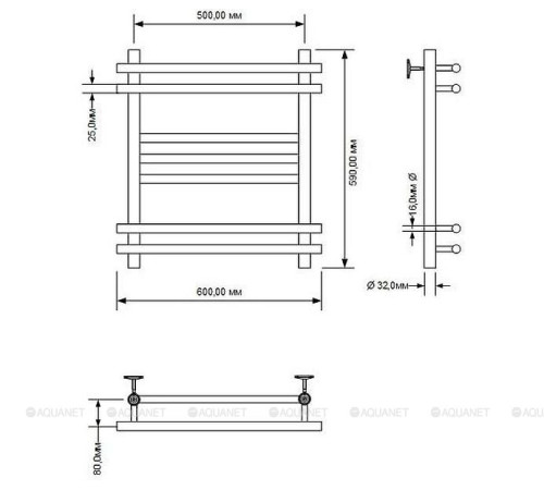Полотенцесушитель водяной Aquanet Largo 60х50 см 00266744