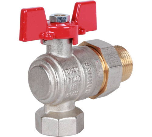 Кран шаровой ROMMER угловой с американкой 3/4 ВР/НР бабочка RBV-0006-0610220