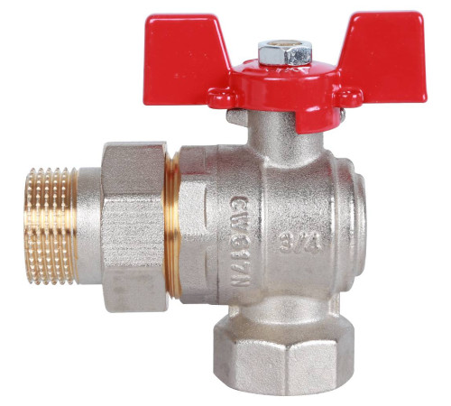 Кран шаровой ROMMER угловой с американкой 3/4 ВР/НР бабочка RBV-0006-0610220