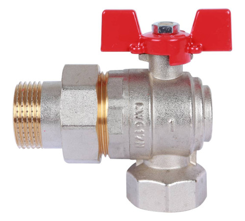 Кран шаровой ROMMER угловой с американкой ВР/НР ручка бабочка 1 RBV-0006-0610225