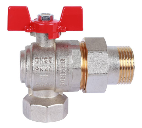 Кран шаровой ROMMER угловой с американкой ВР/НР ручка бабочка 1 RBV-0006-0610225