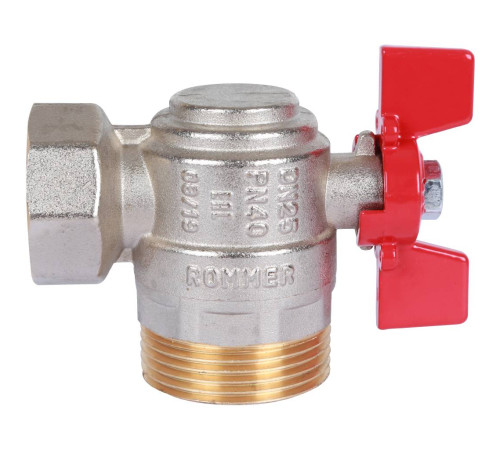 Кран шаровой ROMMER угловой с американкой ВР/НР ручка бабочка 1 RBV-0006-0610225