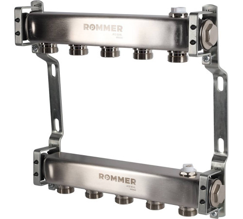 Коллектор из нержавеющей стали ROMMER для радиаторной разводки 5 выходов RMS-4401-000005