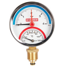 Термоманометр радиальный ROMMER 80 мм 1/2 4 бар с запорным клапаном RIM-0006-800415