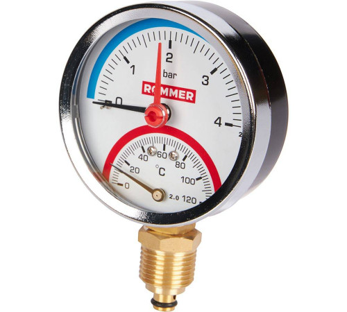 Термоманометр радиальный ROMMER 80 мм 1/2 4 бар с запорным клапаном RIM-0006-800415
