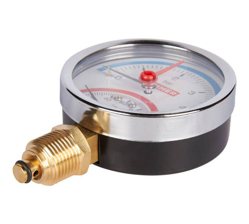Термоманометр радиальный ROMMER 80 мм 1/2 4 бар с запорным клапаном RIM-0006-800415