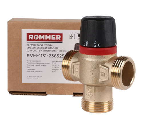 Клапан термостатический смесительный ROMMER 1 НР 30-65 °С Kvs 2.3 центральное смешивание RVM-1131-236525