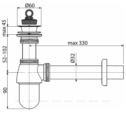 Сифон для раковины AlcaPlast Ø32 мм цельнометаллический с гайкой 5/4 A437