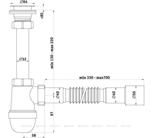 Сифон АНИ Пласт 1 1/4х40 с гибкой трубой C1015