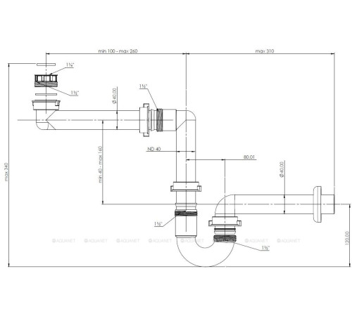 Сифон для раковины Aquanet экономящий пространство 5/4 40 мм 00339428