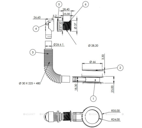 Слив-перелив для литьевых раковин Aquanet с адаптерным кольцом хром 00312686