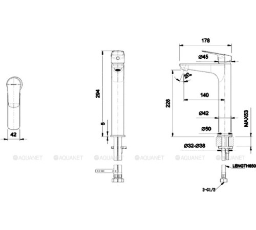 Смеситель для умывальника высокий Bravat Rhein черный матовый F1429564BW-A-ENG
