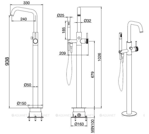 Смеситель напольный Allen Brau Priority высота 1037 мм Easy box черный матовый 5.31008-31