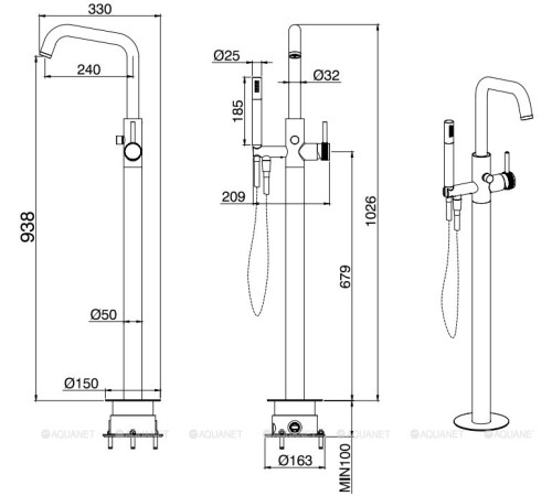 Смеситель напольный Allen Brau Priority высота 1037 мм Easy box никель 5.31008-BN