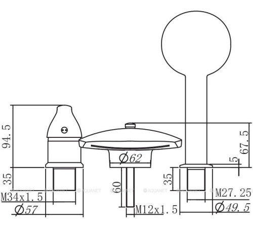 Смеситель на борт ванны Aquanet Practic 2 хром AF111-63B