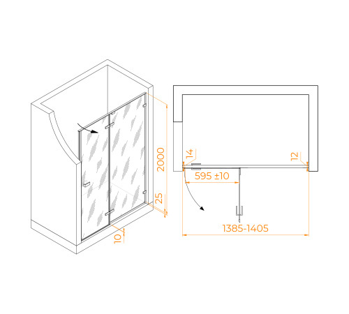 Душевая дверь RGW SV-004Gr 1400 мм стекло 8 мм графитовое хром 353200414-210