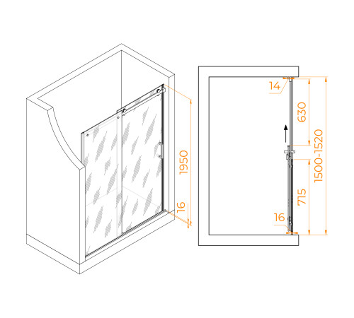 Душевая дверь RGW Tornado TO-14B 1500 мм черный 02071415-14