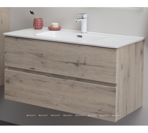 Тумба под раковину Aquanet Алвита New 100 подвесная дуб веллингтон белый 00277521