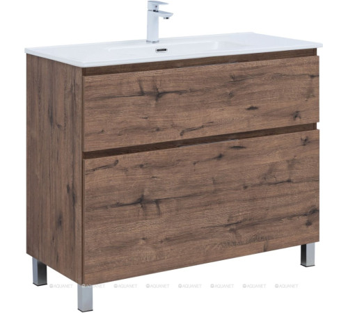 Тумба под раковину Aquanet Алвита New 100 напольная 2 ящика дуб веллингтон табак 00344130