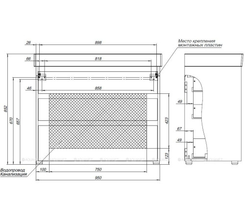 Тумба под раковину Aquanet Nova Lite 100 3 ящика Slim Synergy белый глянец 00302478