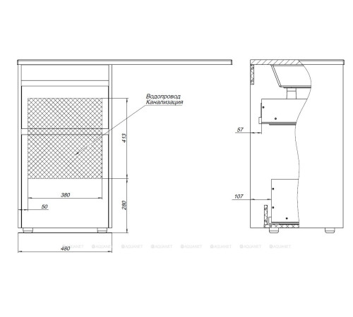 Тумба под раковину Aquanet Токио 48 напольная 2 ящика дуб веллингтон 00333647