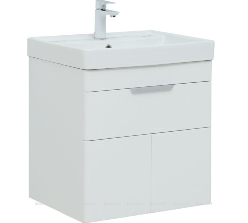 Тумба с раковиной Aquanet Ирис new 60 (Ирис Т) подвесная 1 ящик 2 фасада белый глянец 00367338