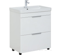 Тумба с раковиной Aquanet Ирис new 70 напольная 2 ящика белый глянец 00312426