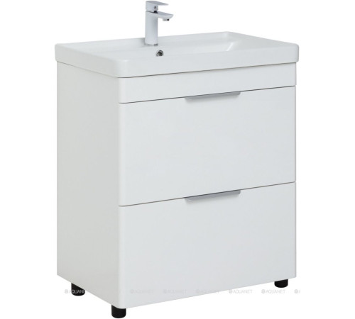 Тумба с раковиной Aquanet Ирис new 70 напольная 2 ящика белый глянец 00312426