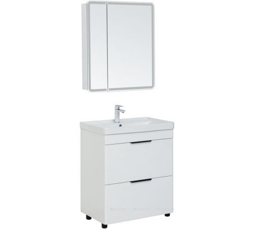 Тумба с раковиной Aquanet Ирис new 70 напольная 2 ящика белый глянец 00312426