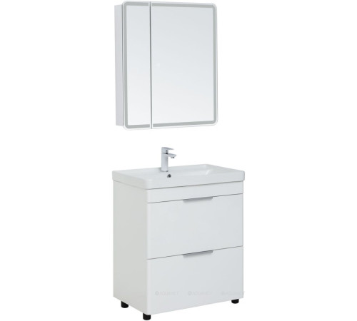 Тумба с раковиной Aquanet Ирис new 70 напольная 2 ящика белый глянец 00312426