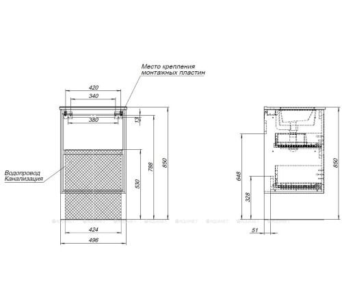 Тумба с раковиной Aquanet Милан 50 дуб светлый 00340166