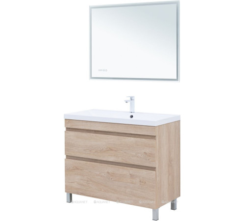 Тумба с раковиной Aquanet Нота new 100 напольная 2 ящика дуб светлый 00345807