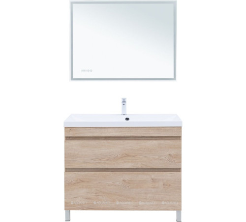 Тумба с раковиной Aquanet Нота new 100 напольная 2 ящика дуб светлый 00345807